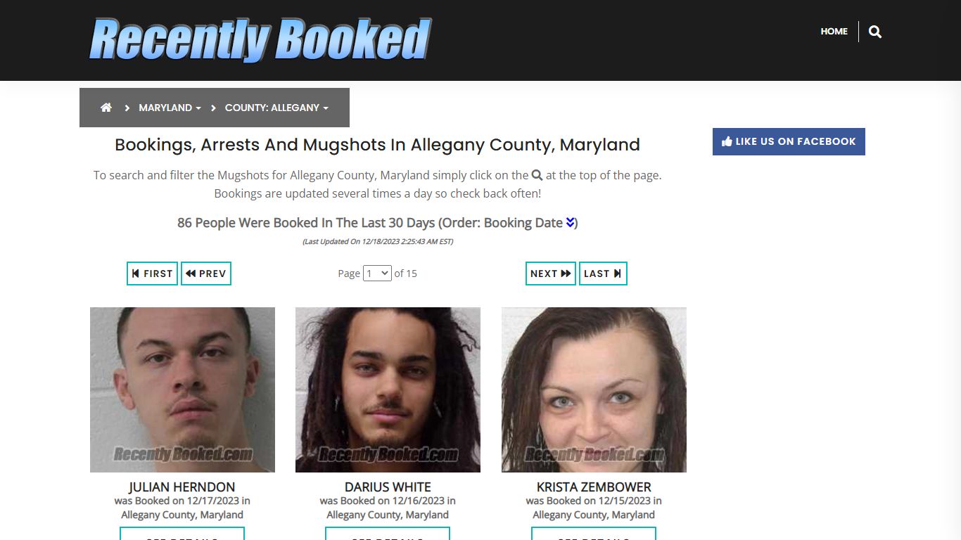 Bookings, Arrests and Mugshots in Allegany County, Maryland